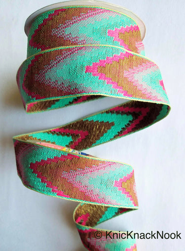 Purple / Green / Pink / Yellow / Beige, Pink And Antique Bronze Embroidered Lace Trim, Chevron Trim